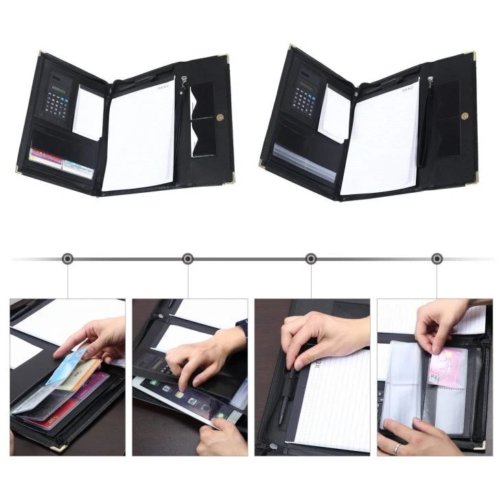 Black 3 Folder A5 PU Leather Folder Holder Black 3 Folder A5 PU Leather Folder Holder