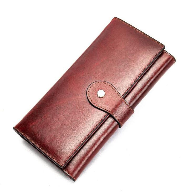 Vintage Red Women Leather Long Wallet