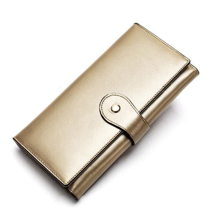 Golden Women Leather Long Wallet